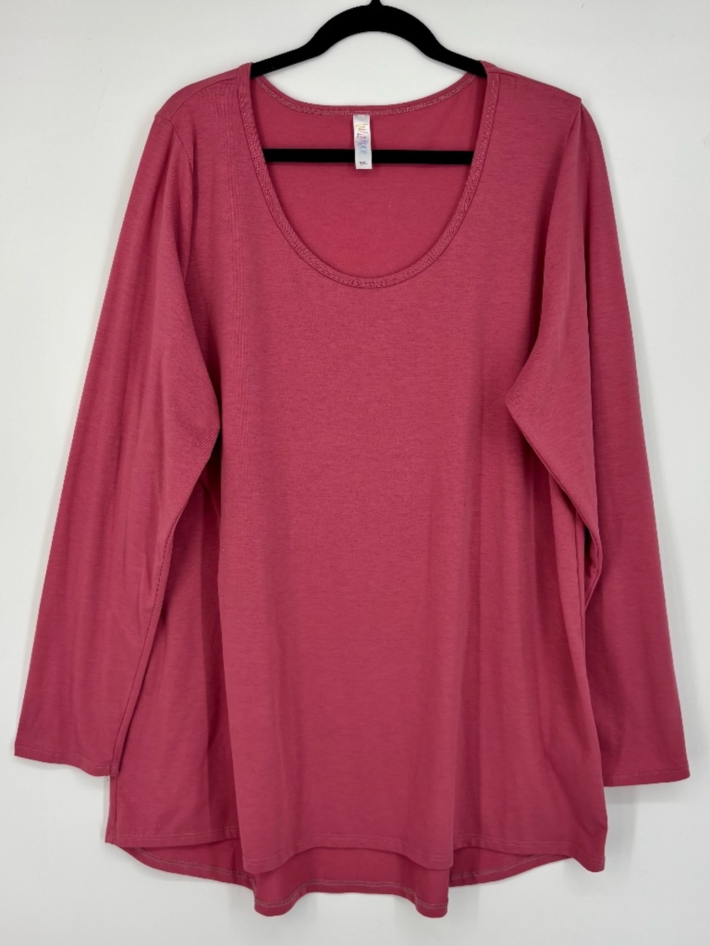 LuLaRoe Womens 3X Pullover Tunic Top Rose Pink Solid Scoop Neck Long Sleeves